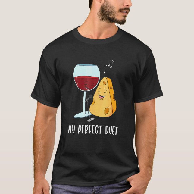 Design der sozialen Medien für Rotweine und Käse T-Shirt (Vorderseite)