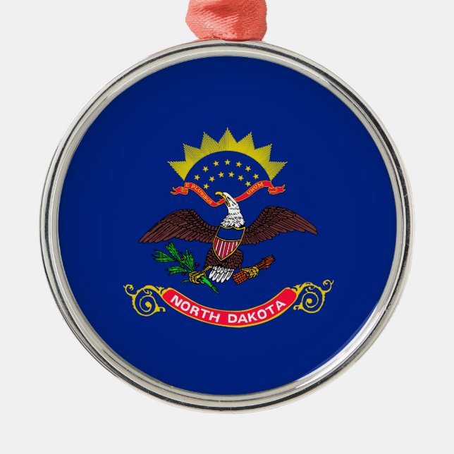 Design der Staatsflagge Nord-Dakota Silbernes Ornament (Vorne)