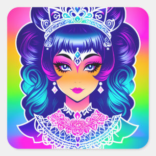 Design der Technicolor Princess-Aufkleber Quadratischer Aufkleber