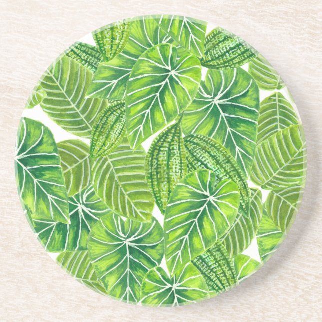 Design der tropischen Blätter in Aquarellen Sandstein Untersetzer (Vorne)