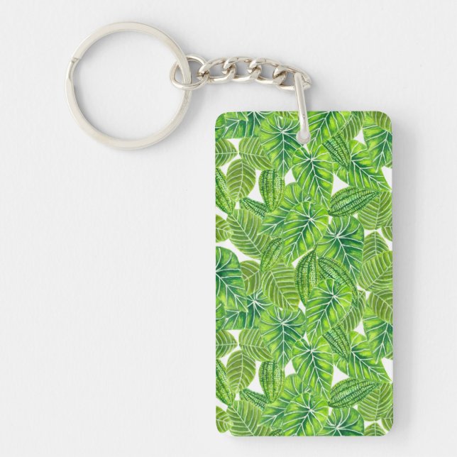 Design der tropischen Blätter in Aquarellen Schlüsselanhänger (Vorderseite)