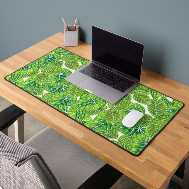 Design der tropischen Blätter in Aquarellen Schreibtischunterlage (Büro 2)
