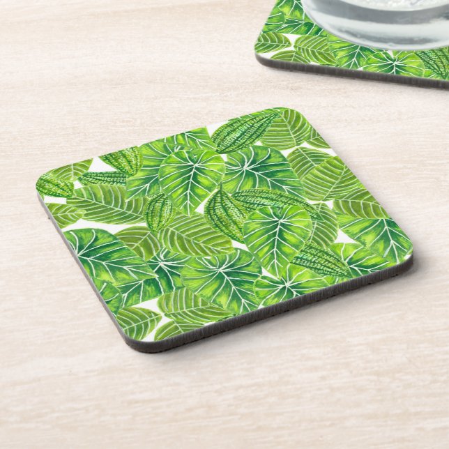 Design der tropischen Blätter in Aquarellen Untersetzer (Linke Seite)