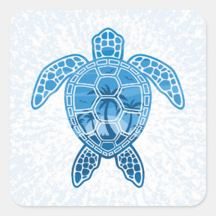 Design der tropischen Meeresschildkröten in Blau Quadratischer Aufkleber