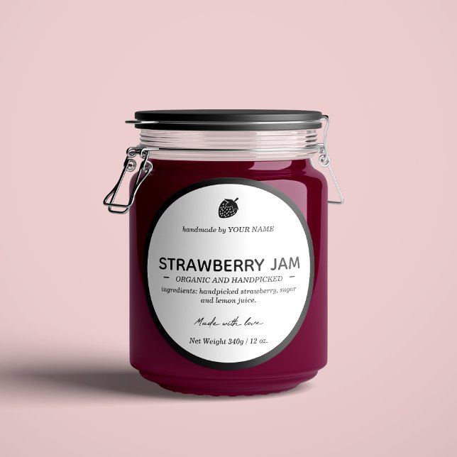 Design der Verpackung von Strawberry Jam Jar Label Runder Aufkleber (Von Creator hochgeladen)