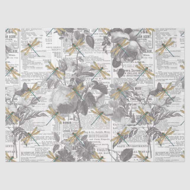 Design der Vintagen Libellen-Serie 16 Seidenpapier (Vorderseite)