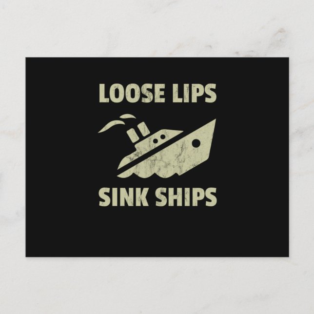 Design der Vintagen Loose Lips Sink Ships Postkarte (Vorderseite)