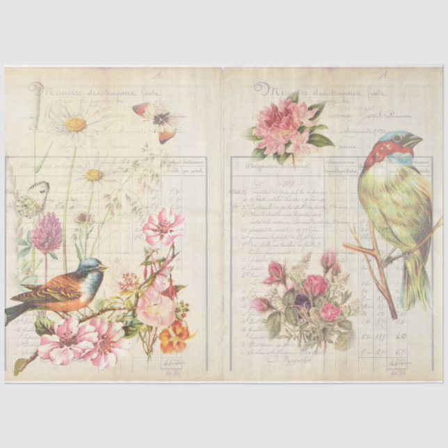 Design der Vintagen Vogelserie 4 Seidenpapier (Vorderseite)