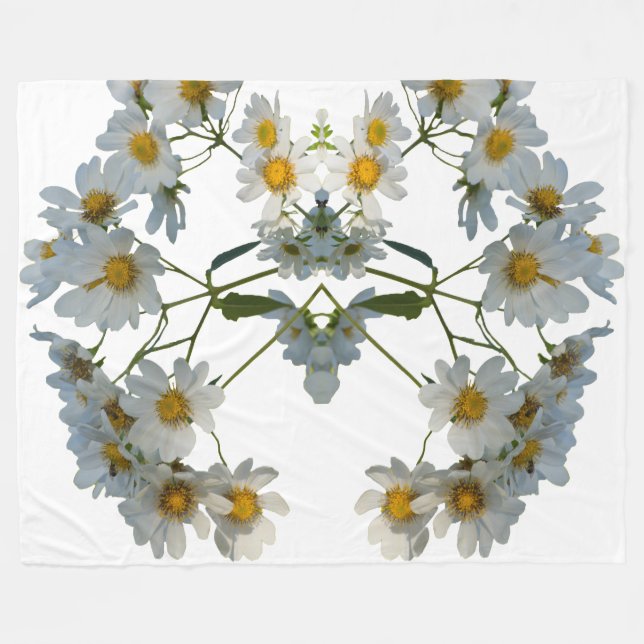 Design der weißen Blume Fleecedecke (Vorderseite (Horizontal))