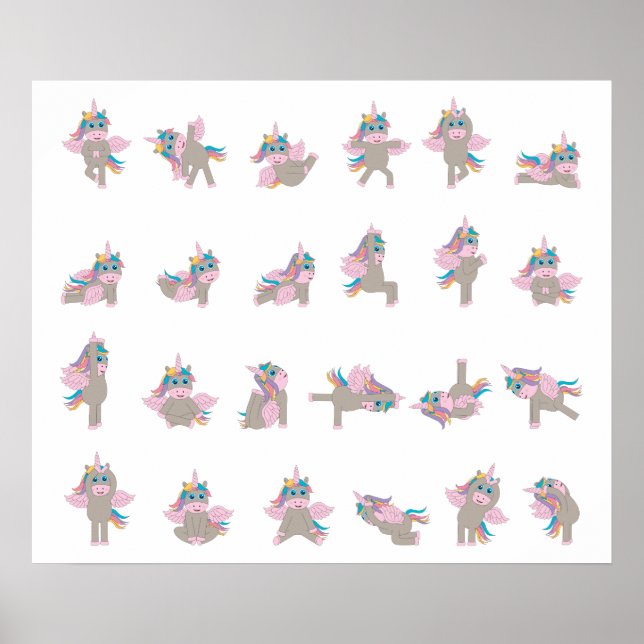 Design der Yoga-Posen für Einhorn Poster (Vorne)