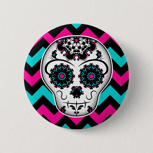 Design der Zickzack Streifen des Zuckerschädels Button (Vorderseite)