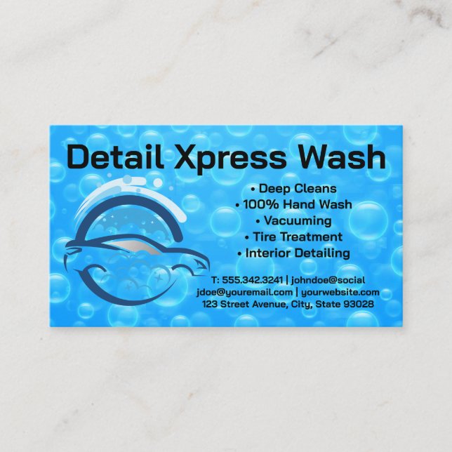 Design des Creative Car Wash Logos | Wasserblasen Visitenkarte (Vorderseite)