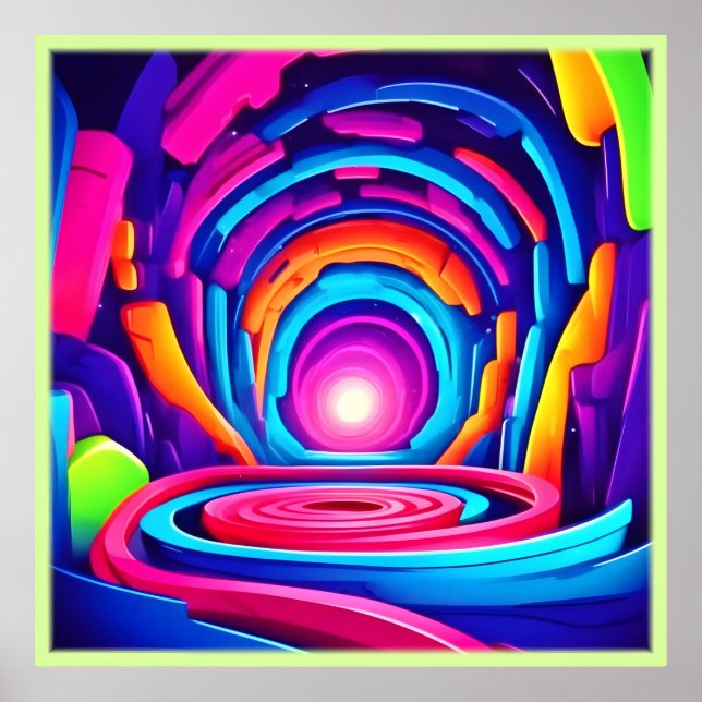 Design des dynamischen geometrischen Neon Art Tunn Poster (Vorne)