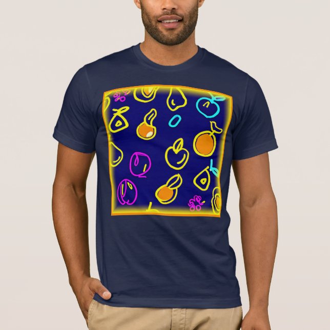 Design des dynamischen Neonfruchtmusters T-Shirt (Vorderseite)