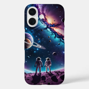 Design des fluktuierenden Astronauten Galaxy Space iPhone 16 Hülle