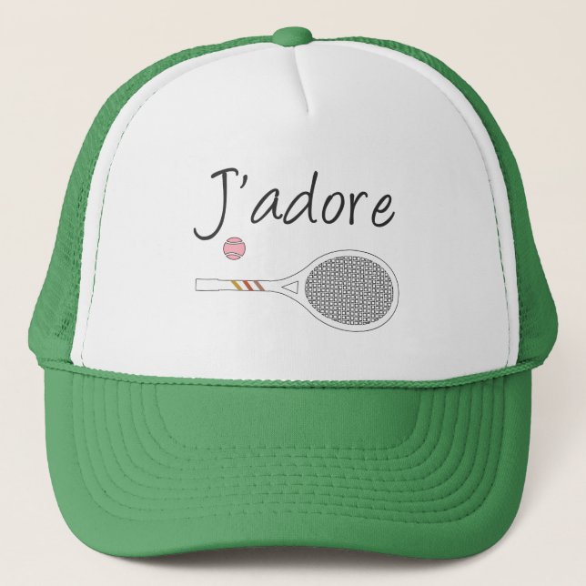 Design des französischen Chic J'adore Tennis Playe Truckerkappe (Vorderseite)
