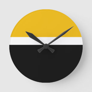 Design des gelben, weißen Schwarz-Farbblockes Runde Wanduhr