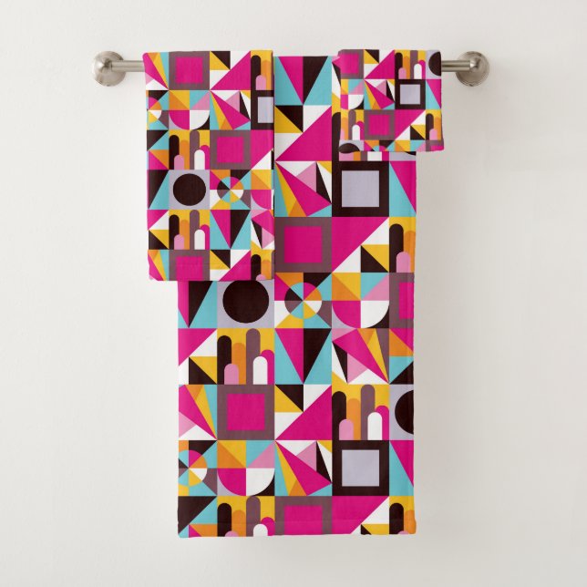 Design des geometrisch-rosa Schwarzen Musters Badhandtuch Set (Insitu)