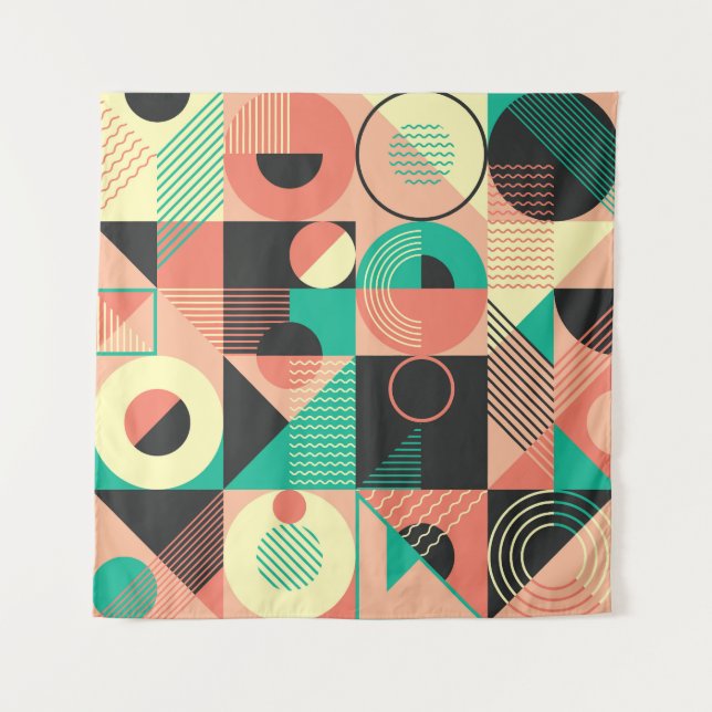 Design des geometrischen Retromusters Wandteppich (Vorderseite)