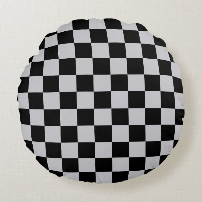 Design des grauen Schachbretts Rundes Kissen (Vorderseite)
