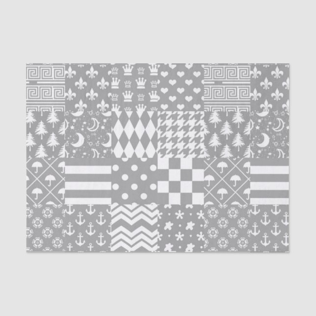 Design des grauen, weißen Mixed-Musters Seidenpapier (Vorderseite)
