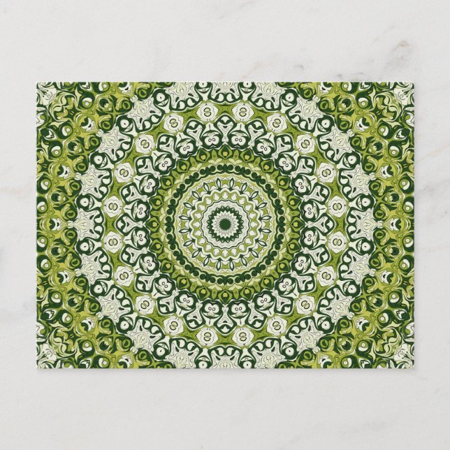 Design des grünen und weißen Mandala-Musters Postkarte (Vorderseite)