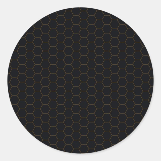 Design des Hexagon-Musters für Schwarz-Gold-Chicke Runder Aufkleber (Vorderseite)