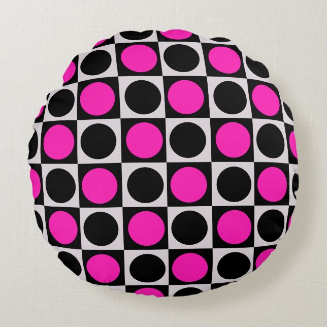 Design des hintereinander rosa schwarzen Kreises Rundes Kissen (Vorderseite)