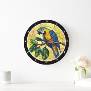 Design des lebendigen Macaw Parrot und tropischer  Große Wanduhr