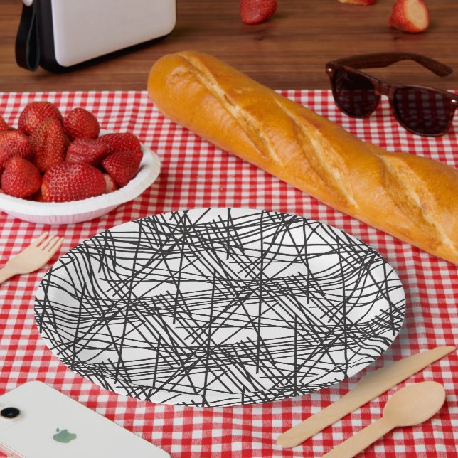 Design des Messeeffekts auf schwarzer Linie Pappteller (Picknick)