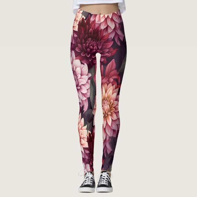 Design des Musters "Wasserfarbe Rosa Dahlia" Leggings (Vorderseite)