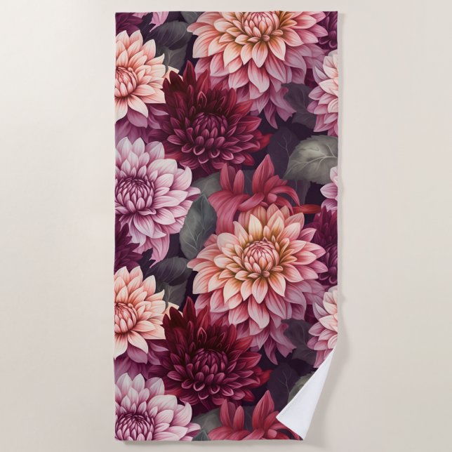 Design des Musters "Wasserfarbe Rosa Dahlia" Strandtuch (Vorderseite)