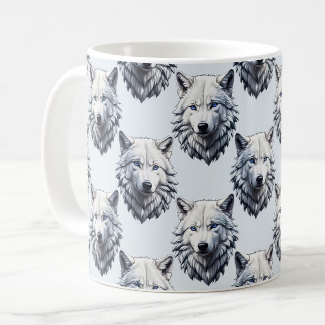 Design des Musters "White Wolf Head" - Weiß Kaffeetasse (Von Creator hochgeladen)