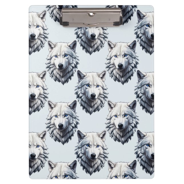 Design des Musters "White Wolf Head" - Weiß Klemmbrett (Vorderseite)