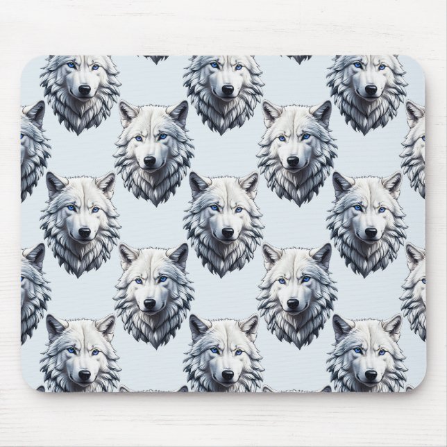 Design des Musters "White Wolf Head" - Weiß Mousepad (Vorne)