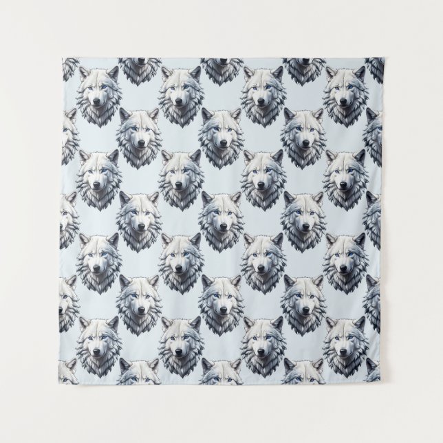 Design des Musters "White Wolf Head" - Weiß Wandteppich (Vorderseite)