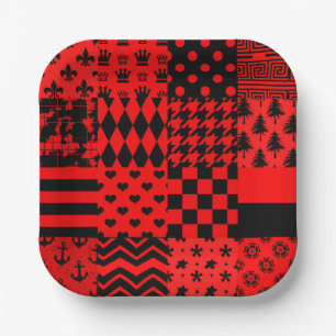 Design des Patchwork-Designs für die roten, gemisc Pappteller