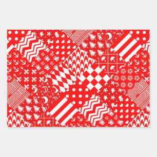 Design des Patchwork-Designs für Red White Mixed P Geschenkpapier Set