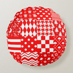 Design des Patchwork-Designs für Red White Mixed P Rundes Kissen