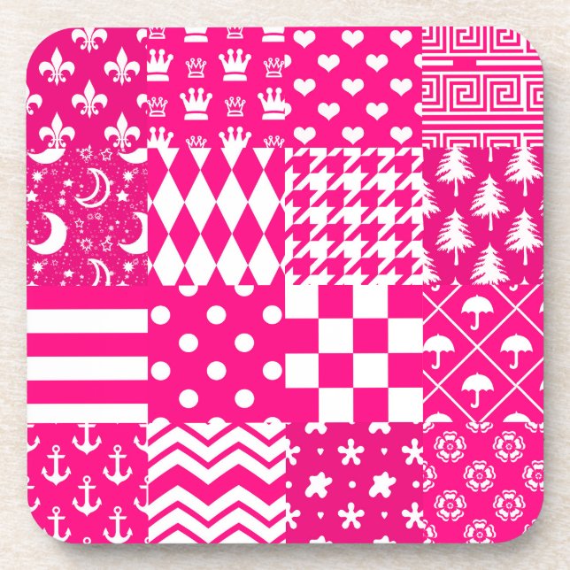 Design des Patchwork-Designs in rosa, gemischten M Getränkeuntersetzer (Vorderseite)