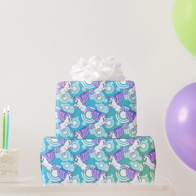 Design des rosa und weißen Einhornmusters Geschenkpapier (Partygeschenke)