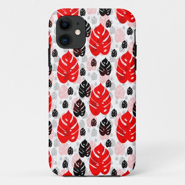 Design des roten schwarzen Leaf-Illustrationsmuste Case-Mate iPhone Hülle (Rückseite)
