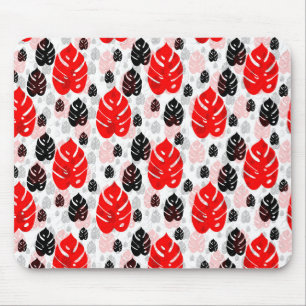 Design des roten schwarzen Leaf-Illustrationsmuste Mousepad