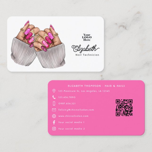 Design des Salons in heißen rosa Farben Visitenkarte (Vorne/Hinten)
