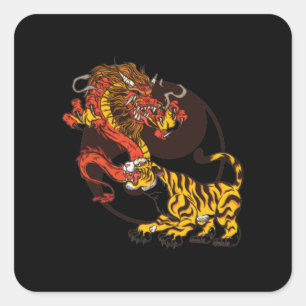 Design des T - Shirt Dragon-and-Tiger-Yin-Yang Quadratischer Aufkleber