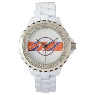 Design des Tiger Strip-Musters Lila Orange Armbanduhr