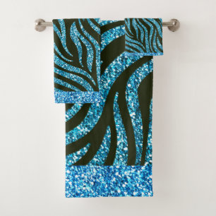 Design des Tiger Stripe Blue Glitzer Badhandtuch Set