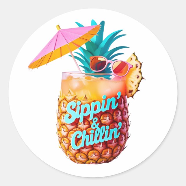 Design des tropischen Party von Sippin & Chillin Runder Aufkleber (Vorderseite)