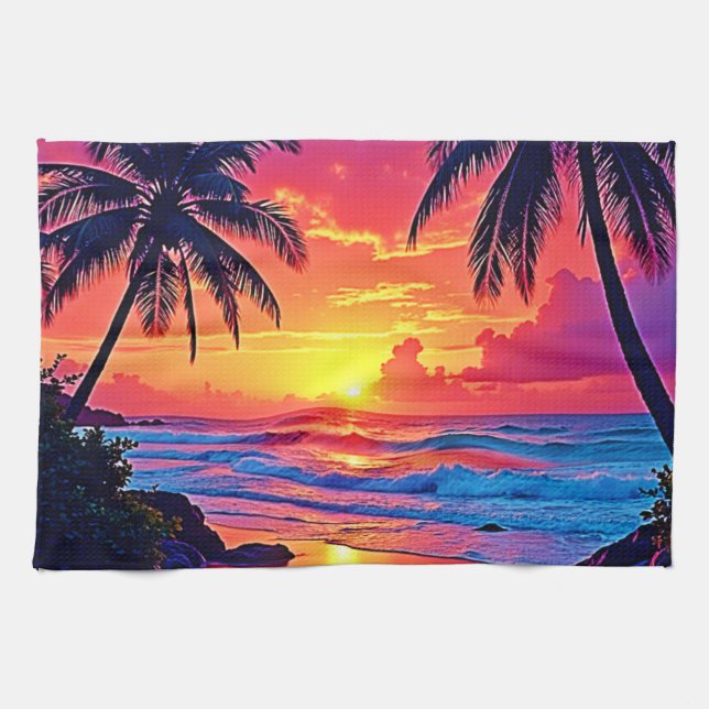 Design des tropischen Sonnenuntergangs Geschirrtuch (Horizontal)