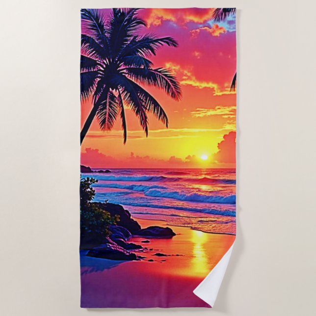 Design des tropischen Sonnenuntergangs Strandtuch (Vorderseite)